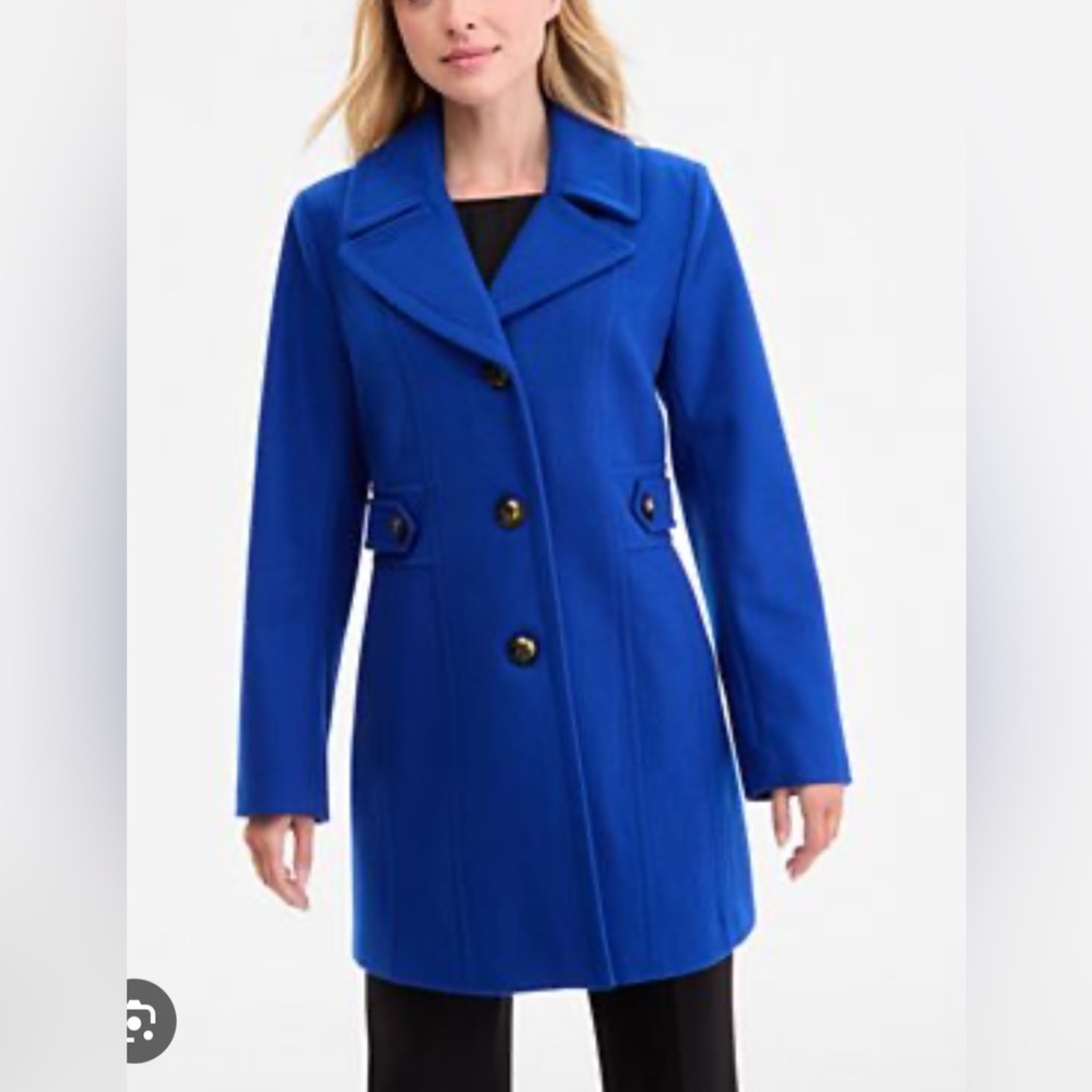NWT Anne Klein Women Breasted Notched Collar Peacoat